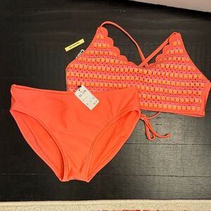 Girls Orange Crochet Bikini Set